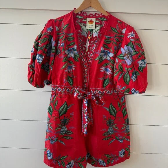 FARM RIO Red Sweet Bloom Bouquet Romper - Picture 3 of 5